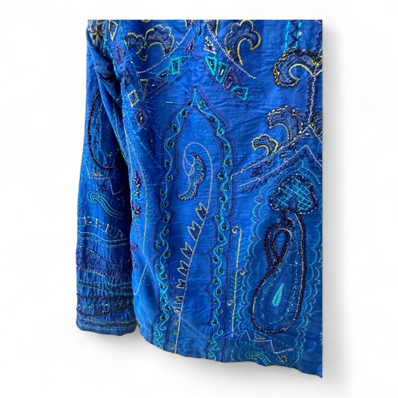 Vintage CHICO’S Embellished Blue Silk Beaded Jacket Size 0 (Sz 4) EUC - Picture 6 of 10